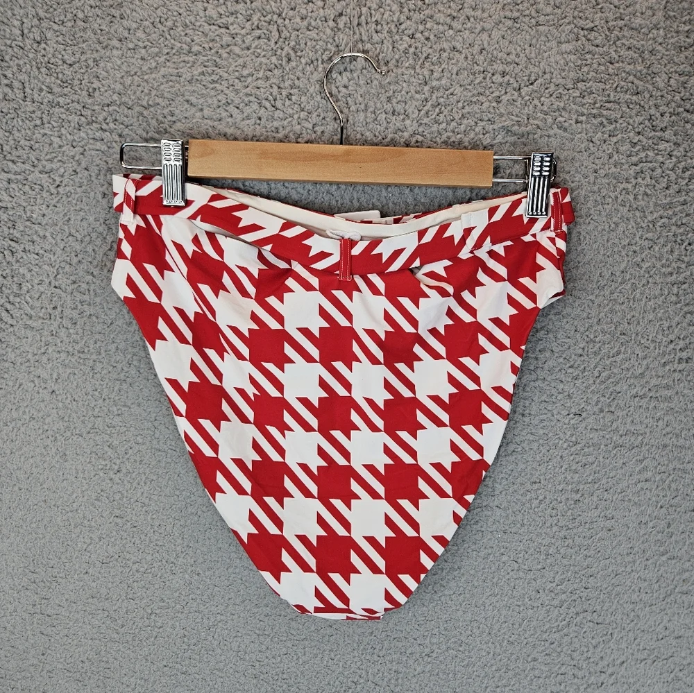 We Wore What Emily Cherry Red White Hounds Tooth Swim Suit Bottom sz L